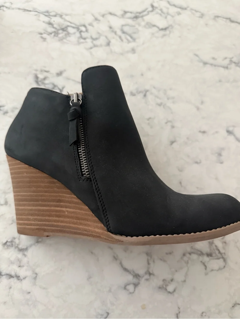 Report Black Wedge Ankle Boot with Wood-Effect Heel